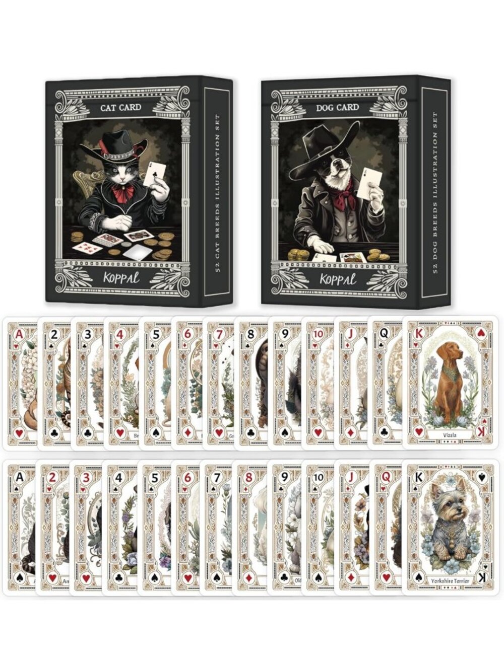 Vintage Animal Portrait Playing Cards - Unique Cat & Dog Artwork Collectibles